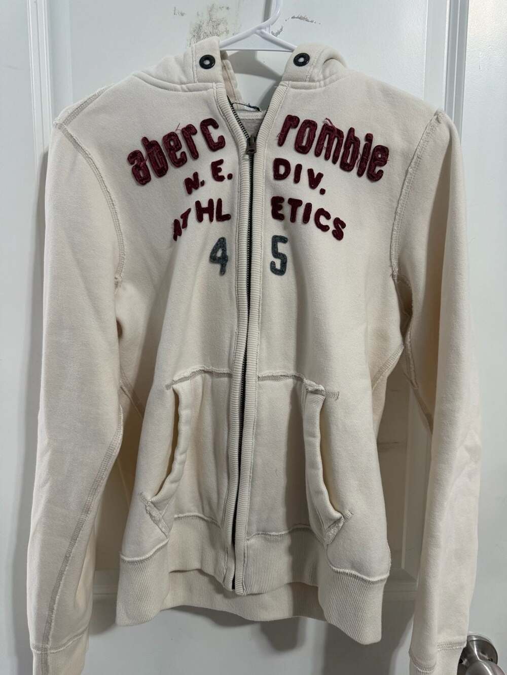 Abercrombie & Fitch Zip Hoodie Size XL White Applique Mall Goth Y2K